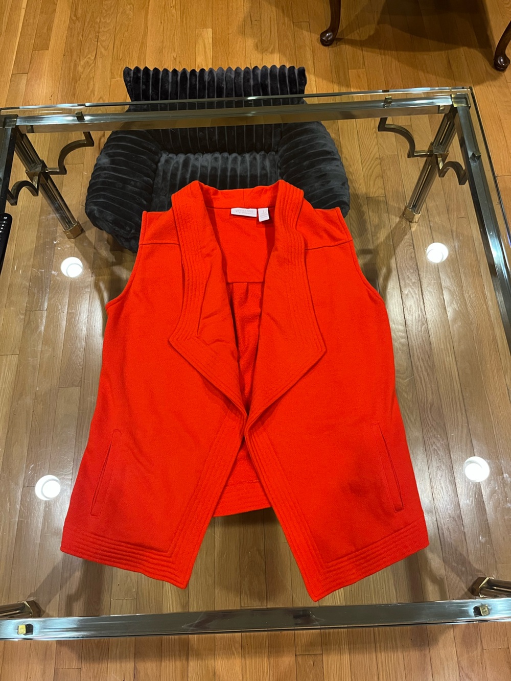 Chico's Vibrant Orange Open-Front Knit Vest